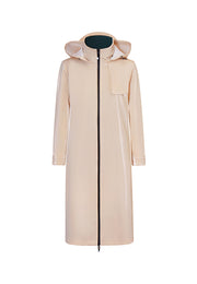 Juniper Glossy Long Windbreaker with Detachable Hood and Side Pockets