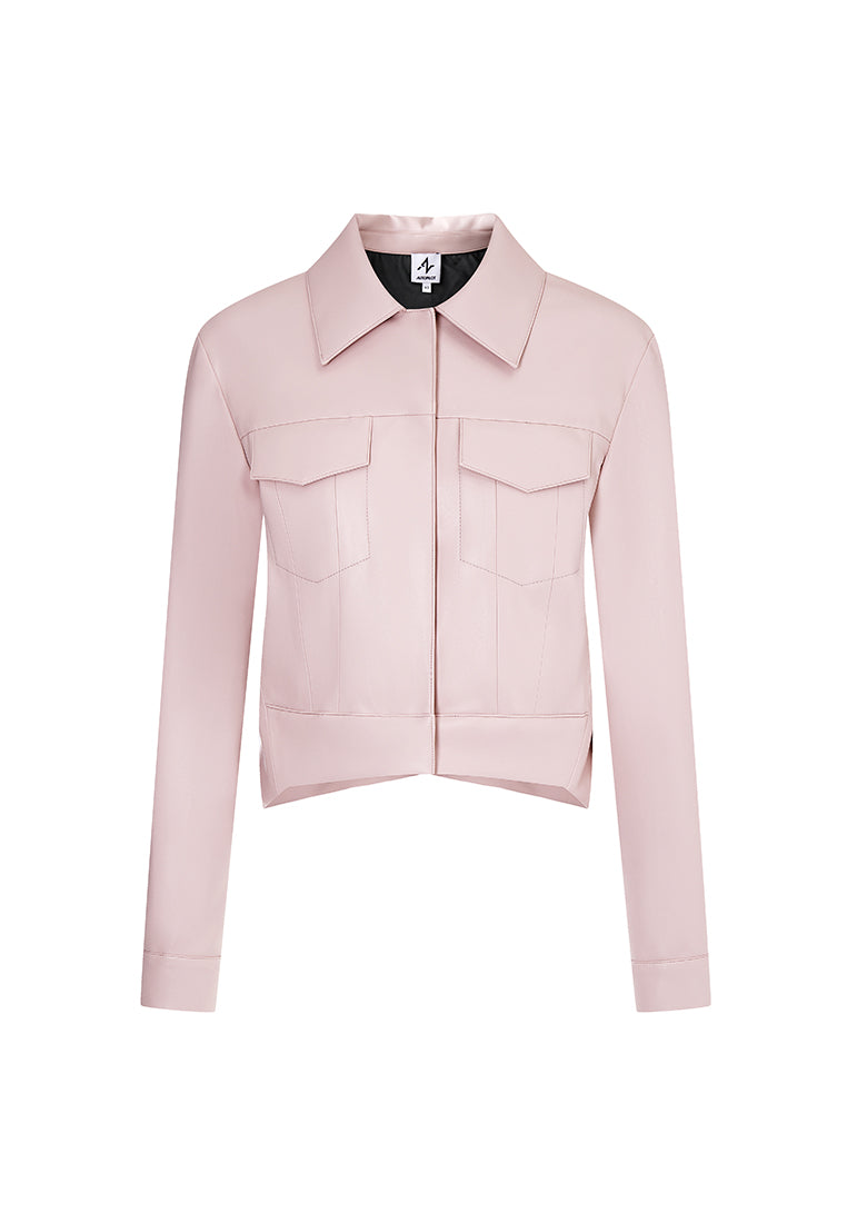 Gilda Vegan Leather Water-Repellent Trucker Jacket with Natural Pigment
