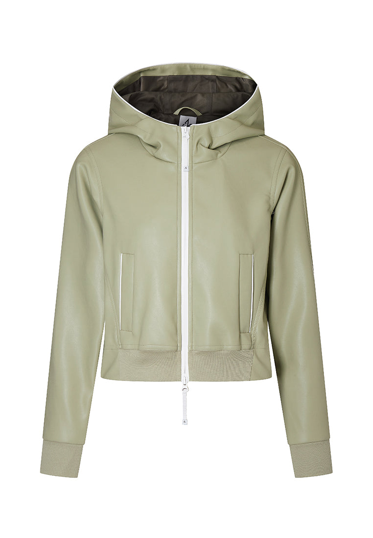 Freda Waterproof Vegan Leather Jacket with Adjustable Hood