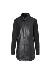 Lyre Waterproof Vegan Leather Shirtdress with Ribbed Knit Panels