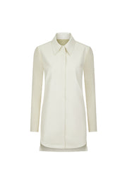 Lyre Waterproof Vegan Leather Shirtdress with Ribbed Knit Panels