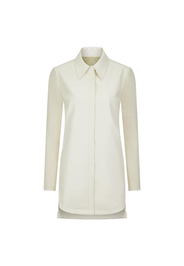 Lyre Waterproof Vegan Leather Shirtdress with Ribbed Knit Panels