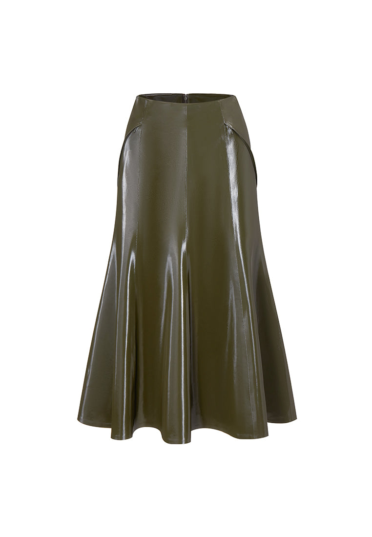 Rhodes Glossy Water-Resistent Knee-Length Skirt with Side Pockets