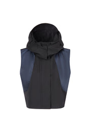 Tegan Water-Repellent Twill and Recycled Nylon Ski Vest with Packable Hood
