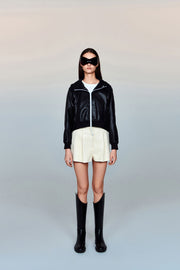 Freda Waterproof Vegan Leather Jacket with Adjustable Hood