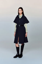 Aphrodite Belted Mid-Length Water- and Wind-resistant Coat with Pleated Cape