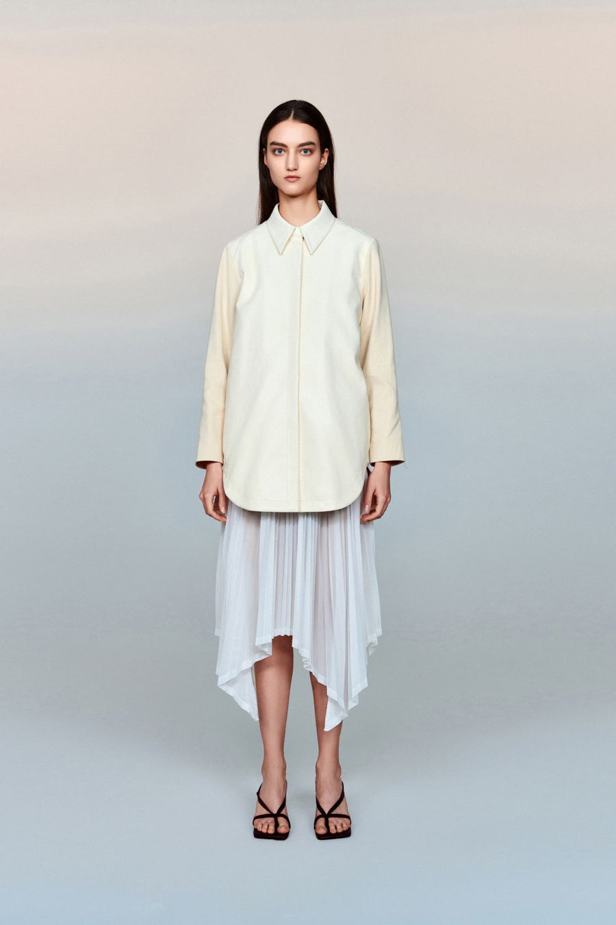 Lyre Waterproof Vegan Leather Shirtdress with Ribbed Knit Panels