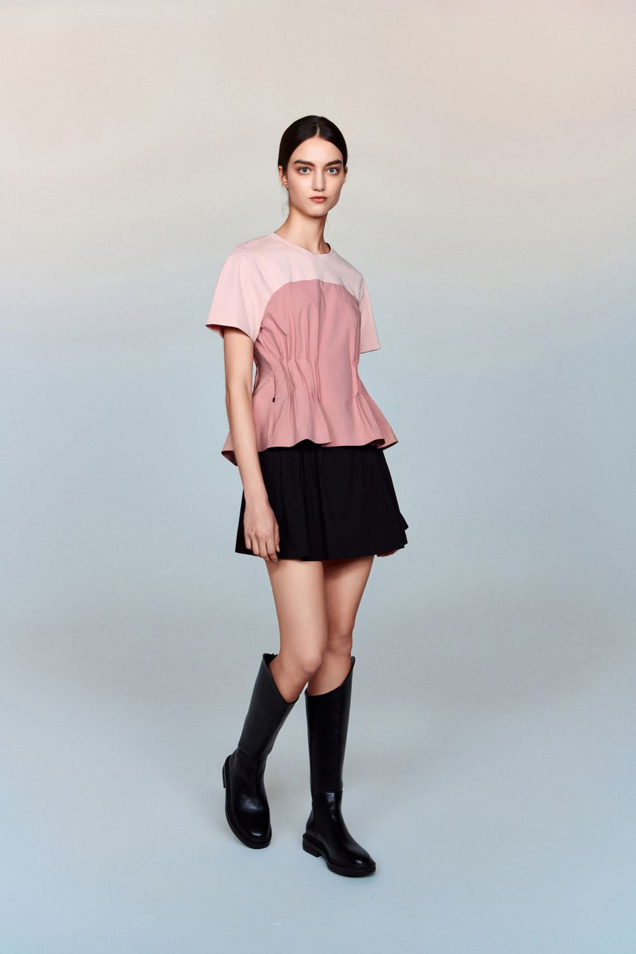Santorini T-Shirt with Pleated Peplum Waist