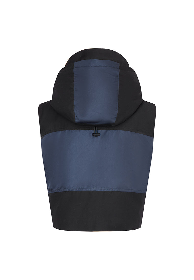 Tegan Water-Repellent Twill and Recycled Nylon Ski Vest with Packable Hood