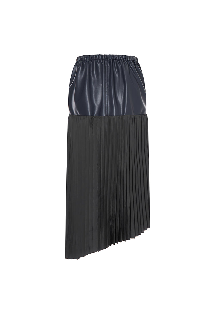 Savoy Recycled Polyester Pleated Skirt with Sustainable Vegan Leather Panels
