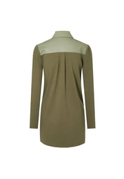 Lyre Waterproof Vegan Leather Shirtdress with Ribbed Knit Panels
