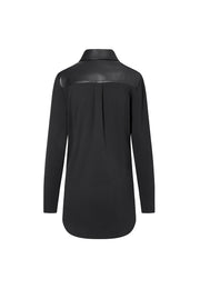 Lyre Waterproof Vegan Leather Shirtdress with Ribbed Knit Panels