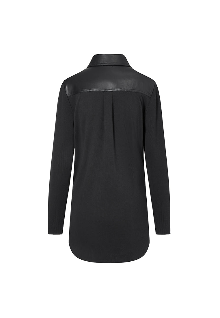Lyre Waterproof Vegan Leather Shirtdress with Ribbed Knit Panels