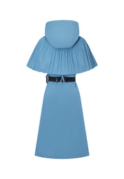 Aphrodite Belted Mid-Length Water- and Wind-resistant Coat with Pleated Cape