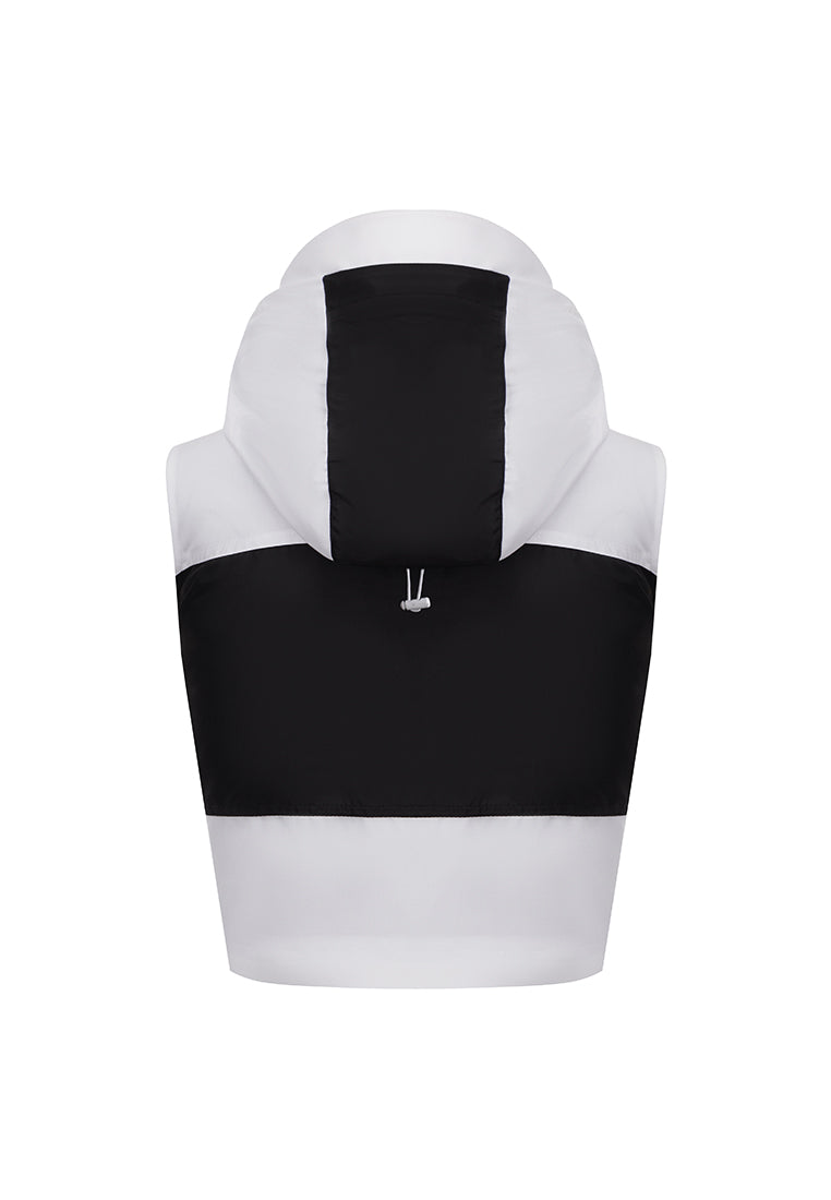 Tegan Water-Repellent Twill and Recycled Nylon Ski Vest with Packable Hood