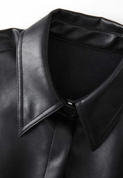 Lyre Waterproof Vegan Leather Shirtdress with Ribbed Knit Panels