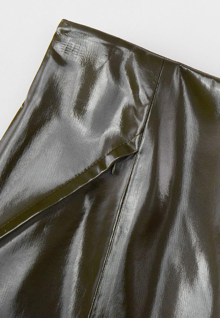 Rhodes Glossy Water-Resistent Knee-Length Skirt with Side Pockets