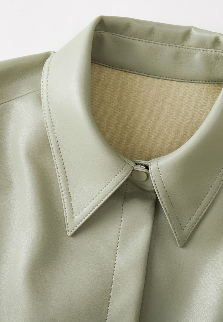 Lyre Waterproof Vegan Leather Shirtdress with Ribbed Knit Panels