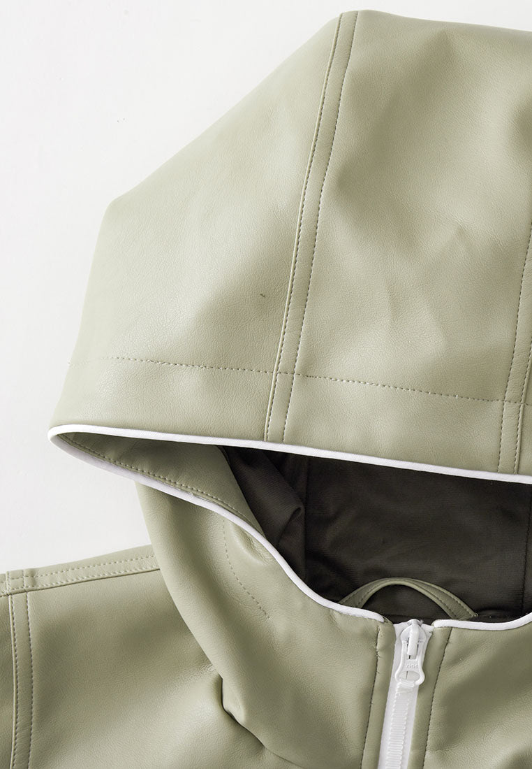 Freda Waterproof Vegan Leather Jacket with Adjustable Hood