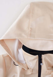Juniper Glossy Long Windbreaker with Detachable Hood and Side Pockets