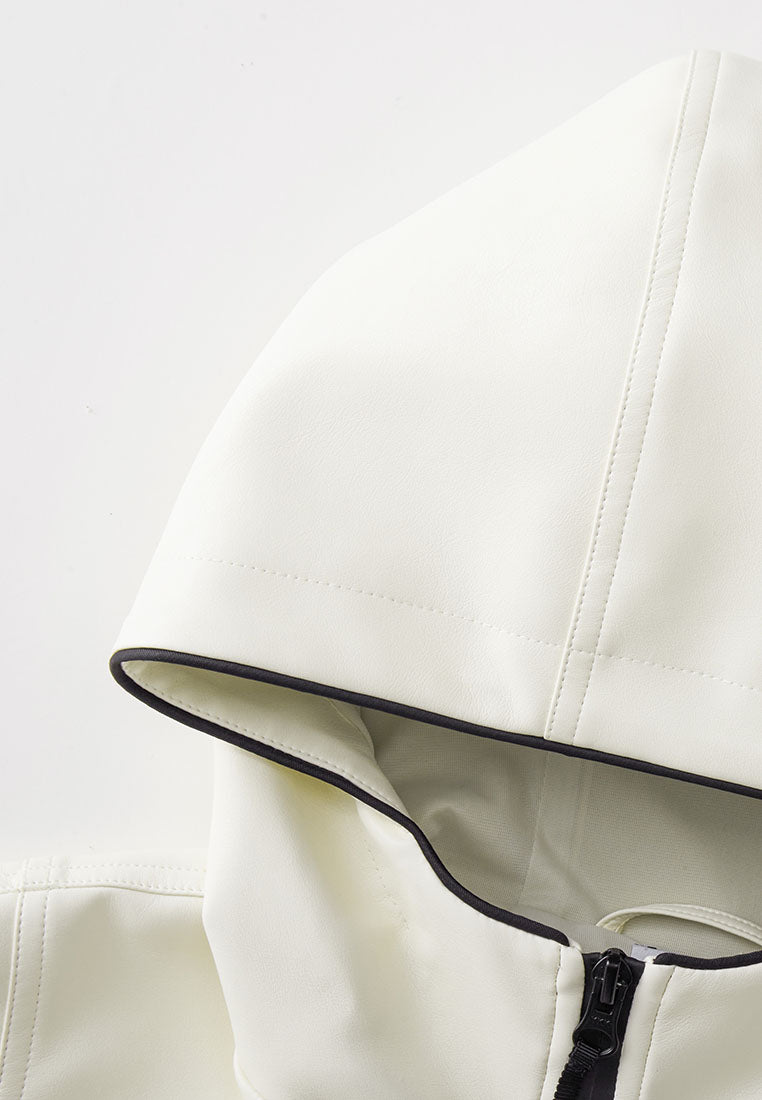 Freda Waterproof Vegan Leather Jacket with Adjustable Hood