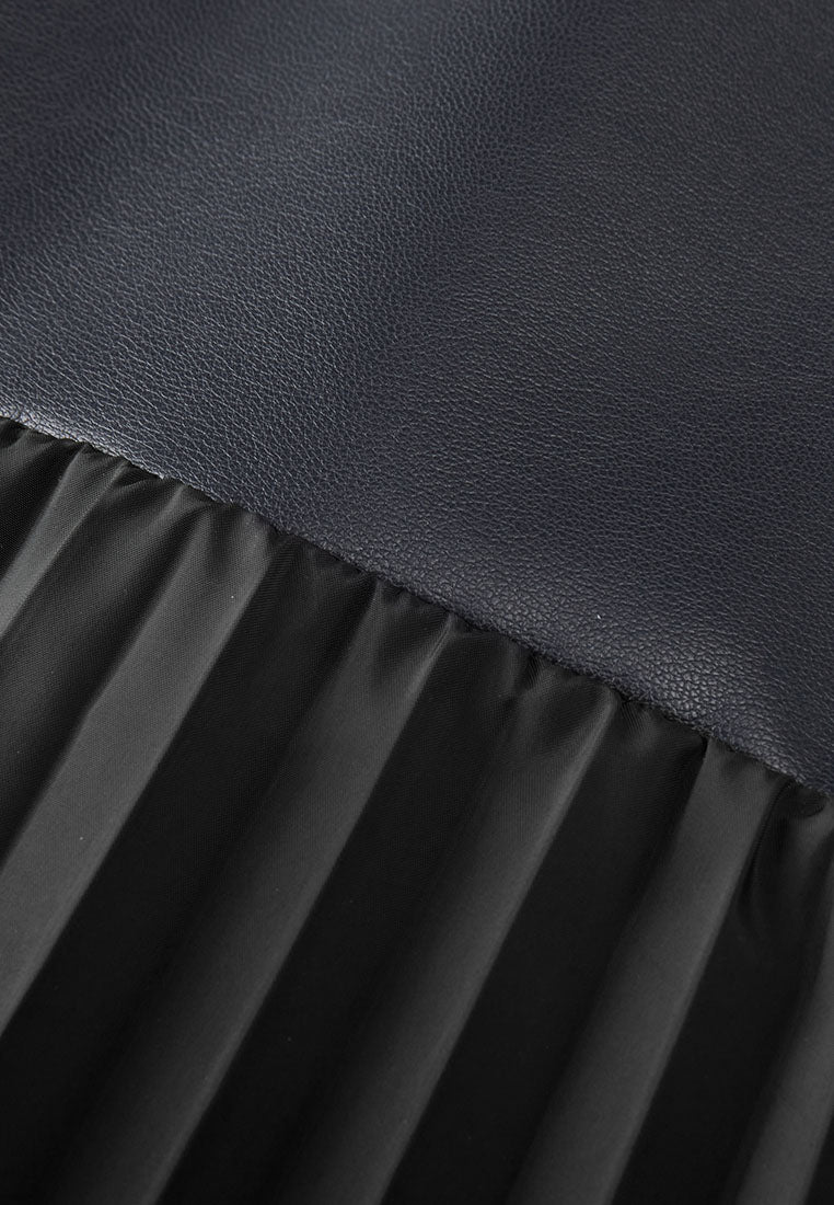 Savoy Recycled Polyester Pleated Skirt with Sustainable Vegan Leather Panels