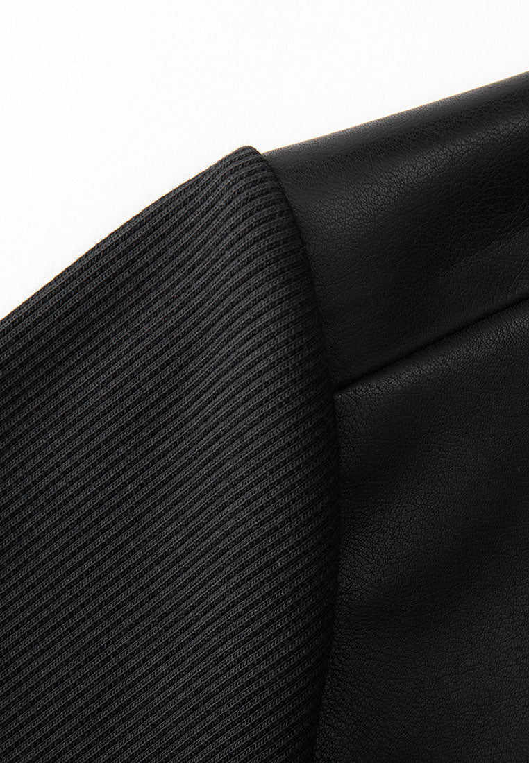 Lyre Waterproof Vegan Leather Shirtdress with Ribbed Knit Panels