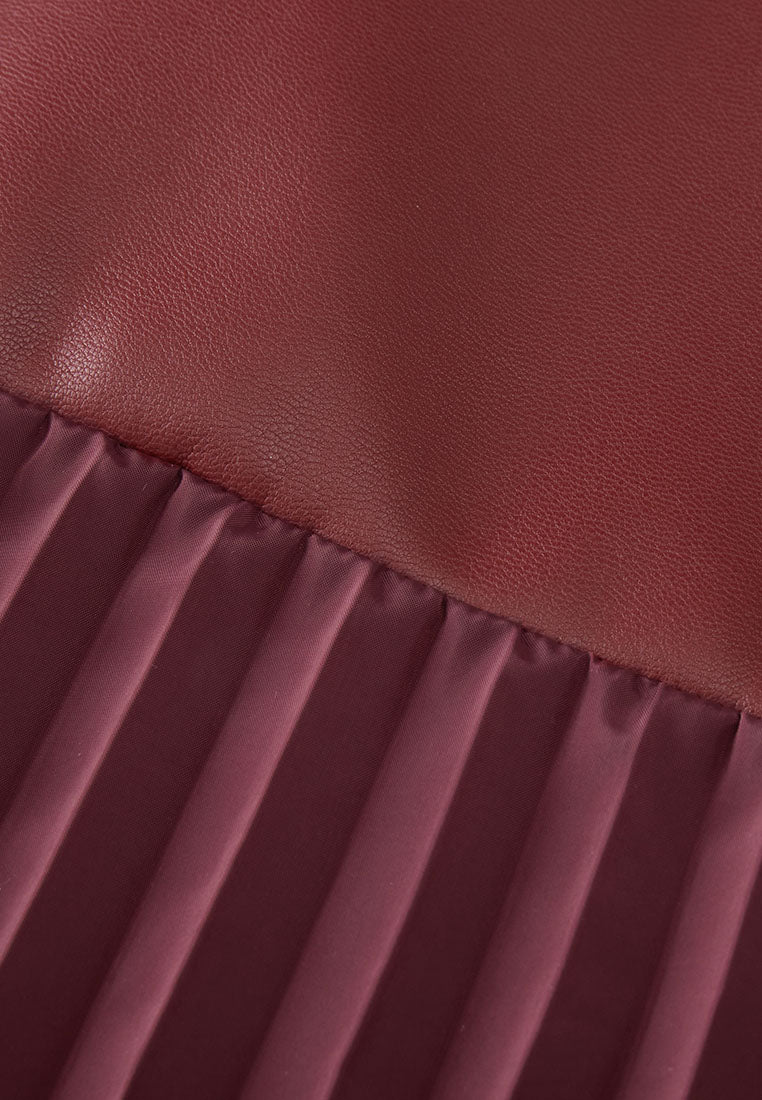 Savoy Recycled Polyester Pleated Skirt with Sustainable Vegan Leather Panels