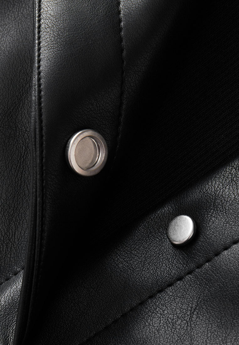 Lyre Waterproof Vegan Leather Shirtdress with Ribbed Knit Panels