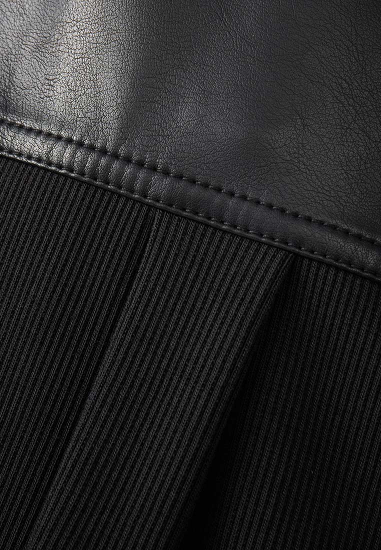 Lyre Waterproof Vegan Leather Shirtdress with Ribbed Knit Panels