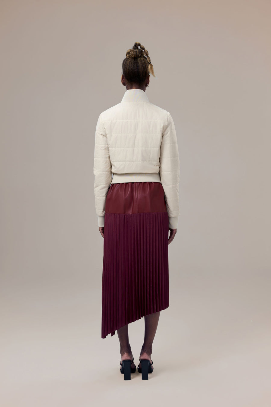 Savoy Recycled Polyester Pleated Skirt with Sustainable Vegan Leather Panels
