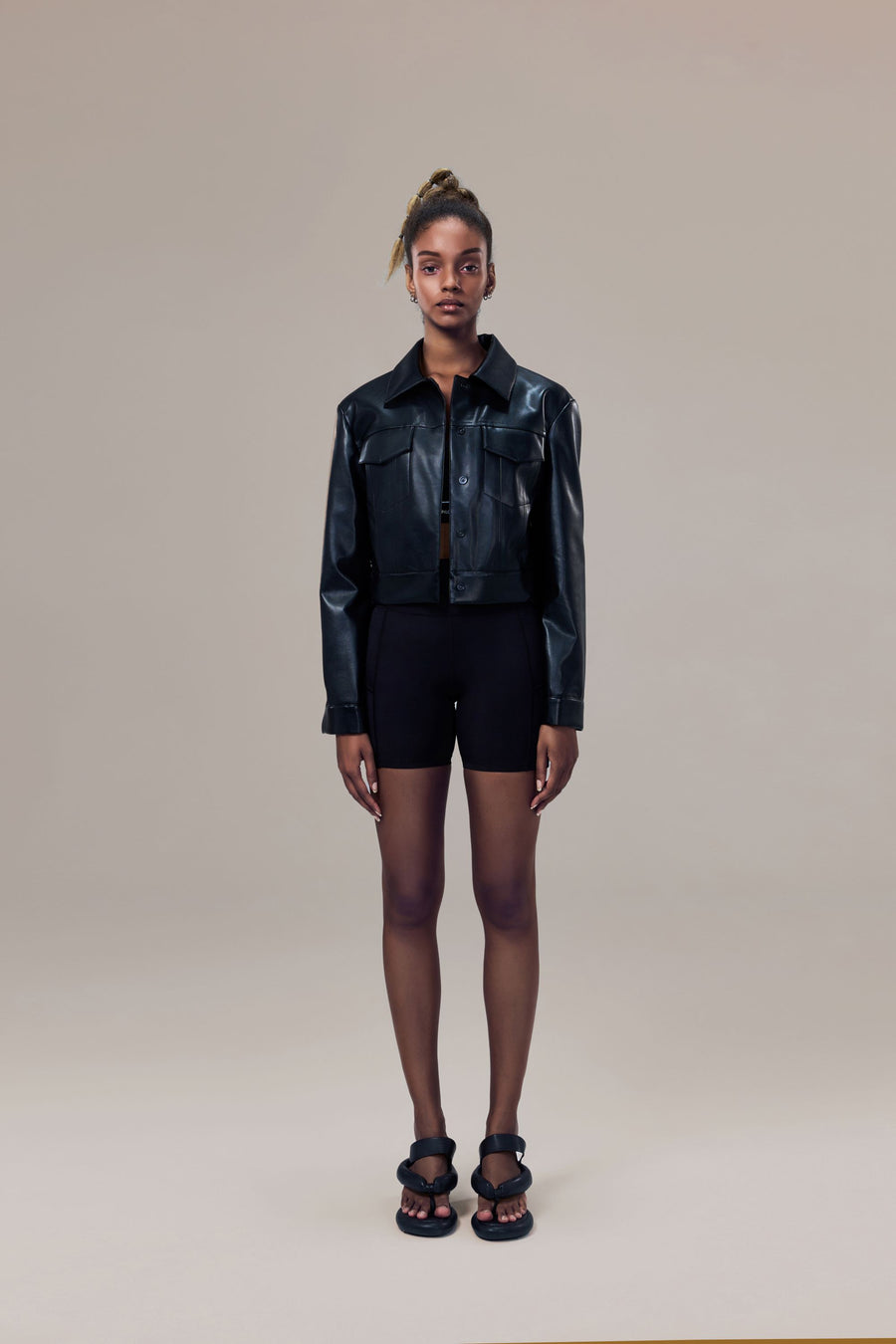 Gilda Vegan Leather Water-Repellent Trucker Jacket with Natural Pigment