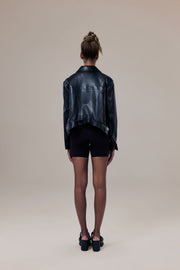 Gilda Vegan Leather Water-Repellent Trucker Jacket with Natural Pigment