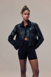 Gilda Vegan Leather Water-Repellent Trucker Jacket with Natural Pigment