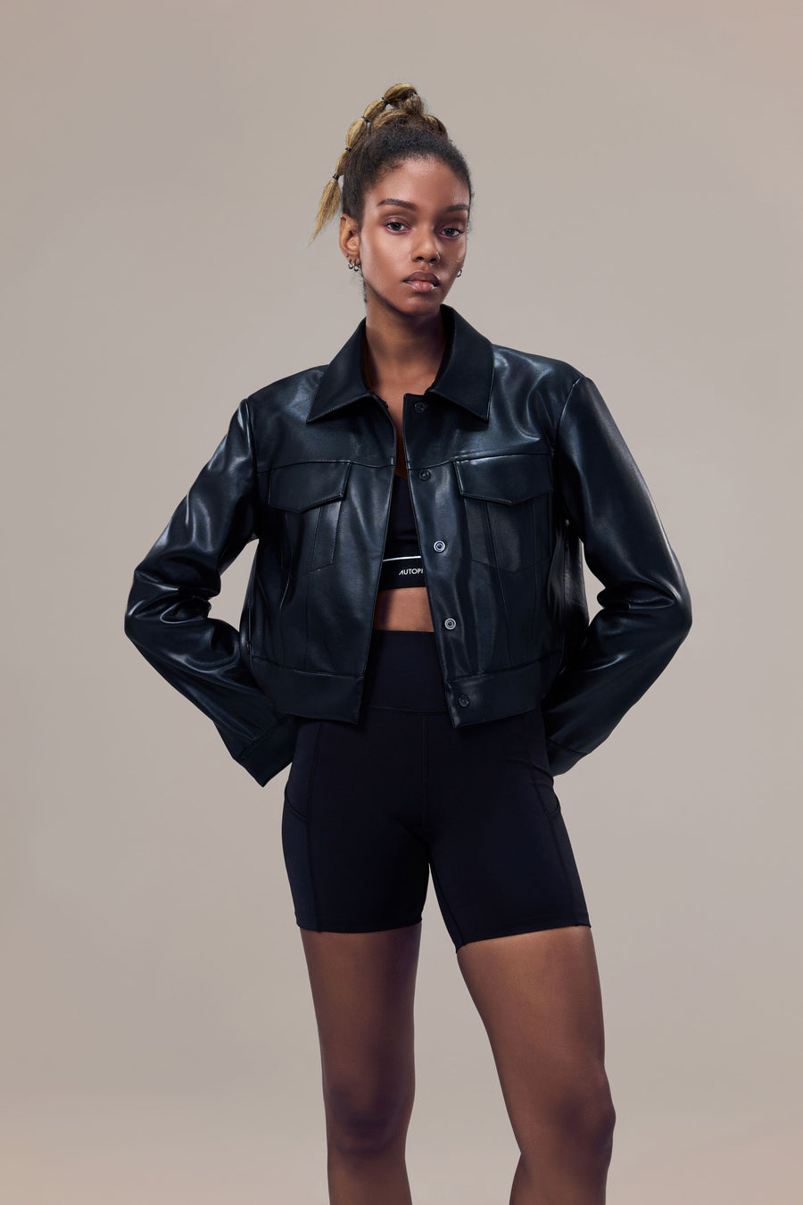 Gilda Vegan Leather Water-Repellent Trucker Jacket with Natural Pigment