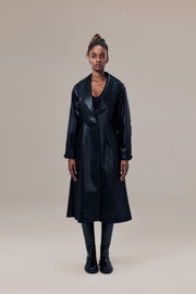 Miller Waterproof Sustainable Vegan Leather Trench with Flared Skirt