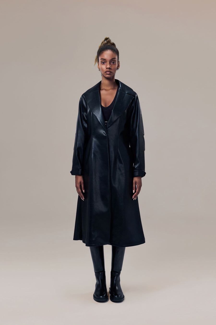 Miller Waterproof Sustainable Vegan Leather Trench with Flared Skirt