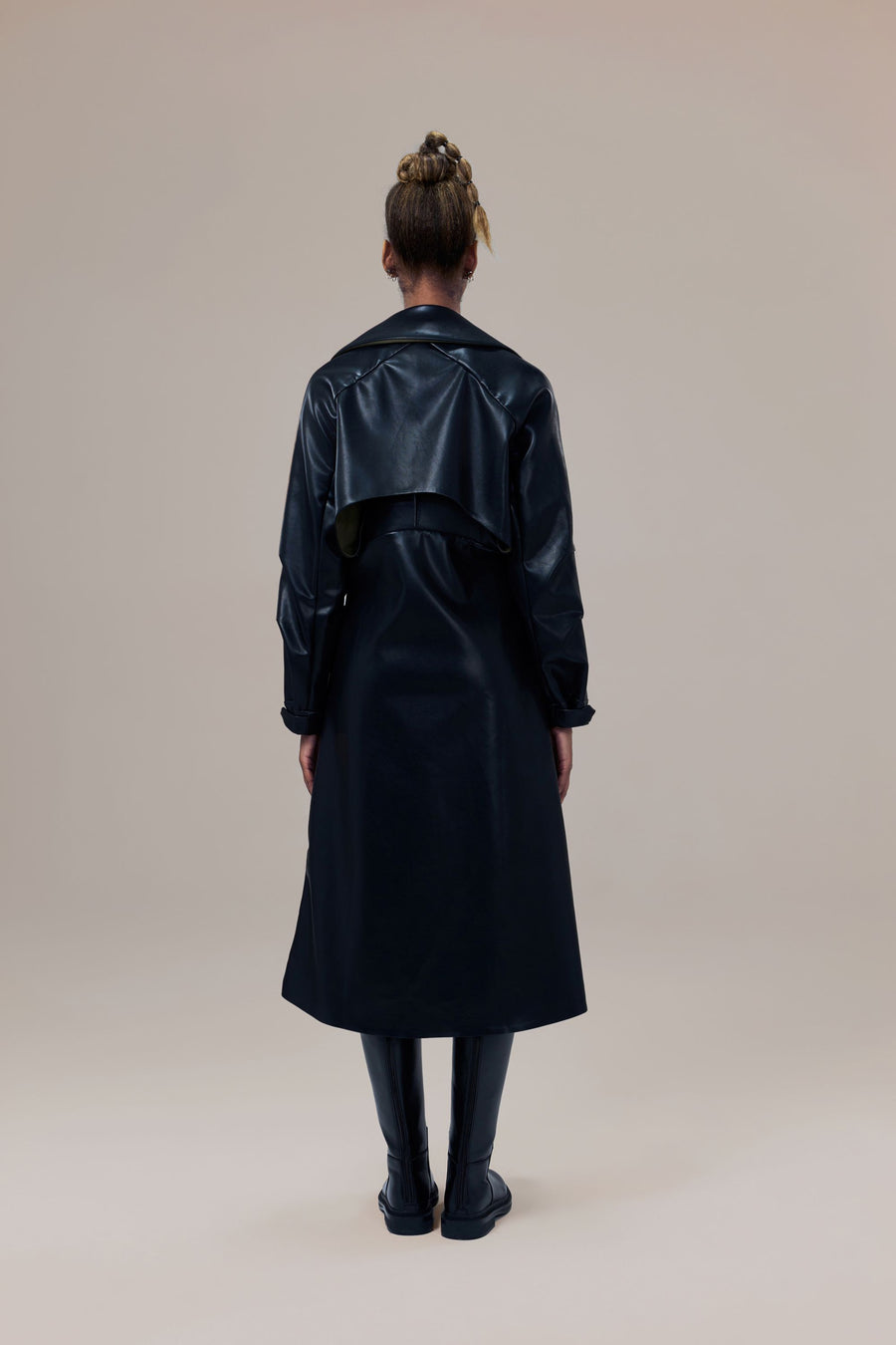 Miller Waterproof Sustainable Vegan Leather Trench with Flared Skirt