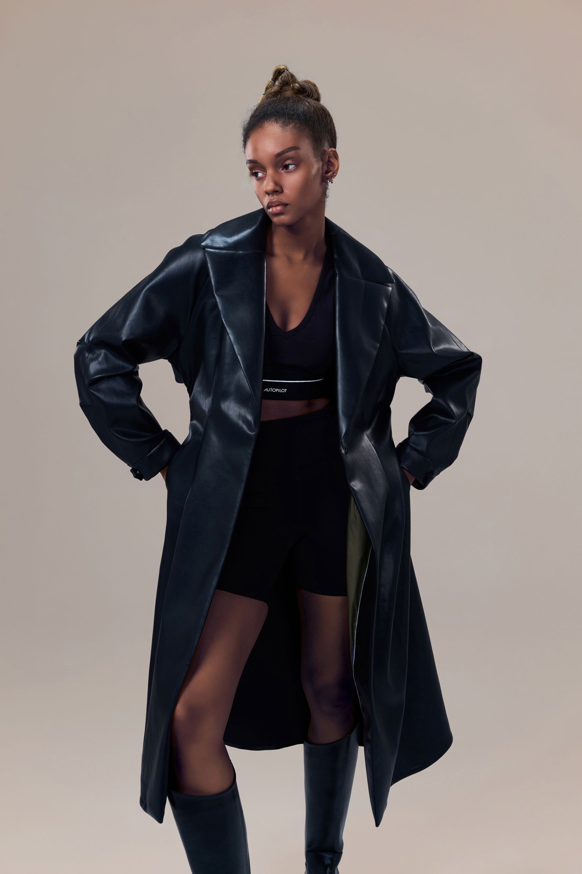 Miller Waterproof Sustainable Vegan Leather Trench with Flared Skirt