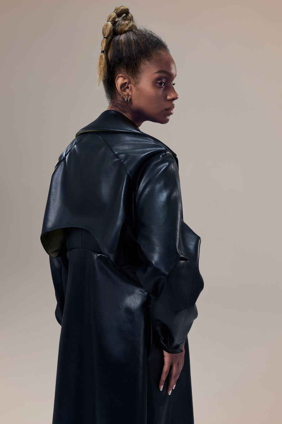 Miller Waterproof Sustainable Vegan Leather Trench with Flared Skirt