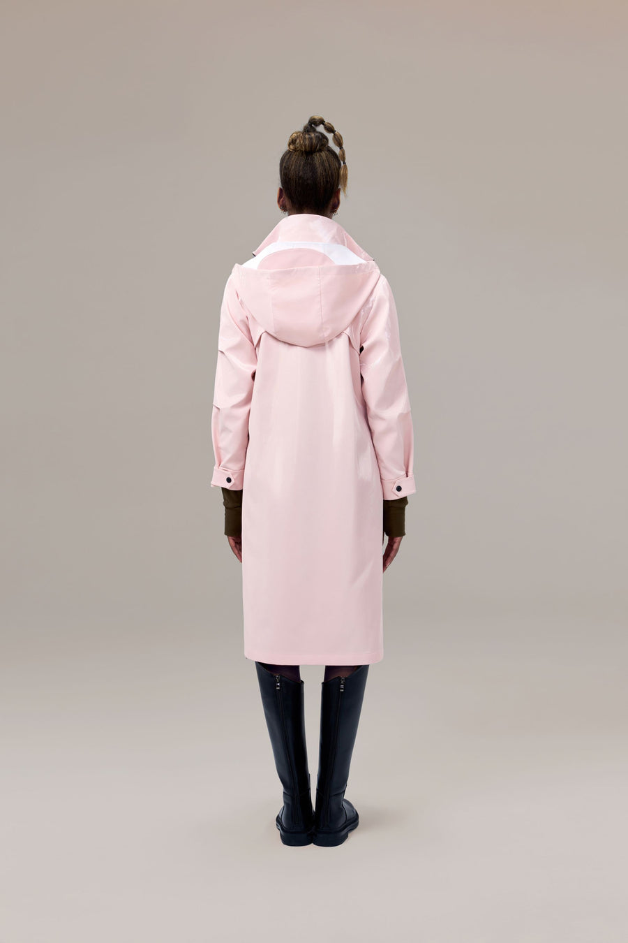 Juniper Glossy Long Windbreaker with Detachable Hood and Side Pockets