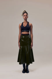Rhodes Glossy Water-Resistent Knee-Length Skirt with Side Pockets