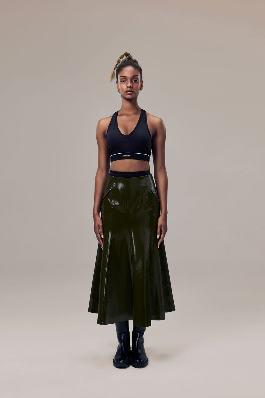 Rhodes Glossy Water-Resistent Knee-Length Skirt with Side Pockets