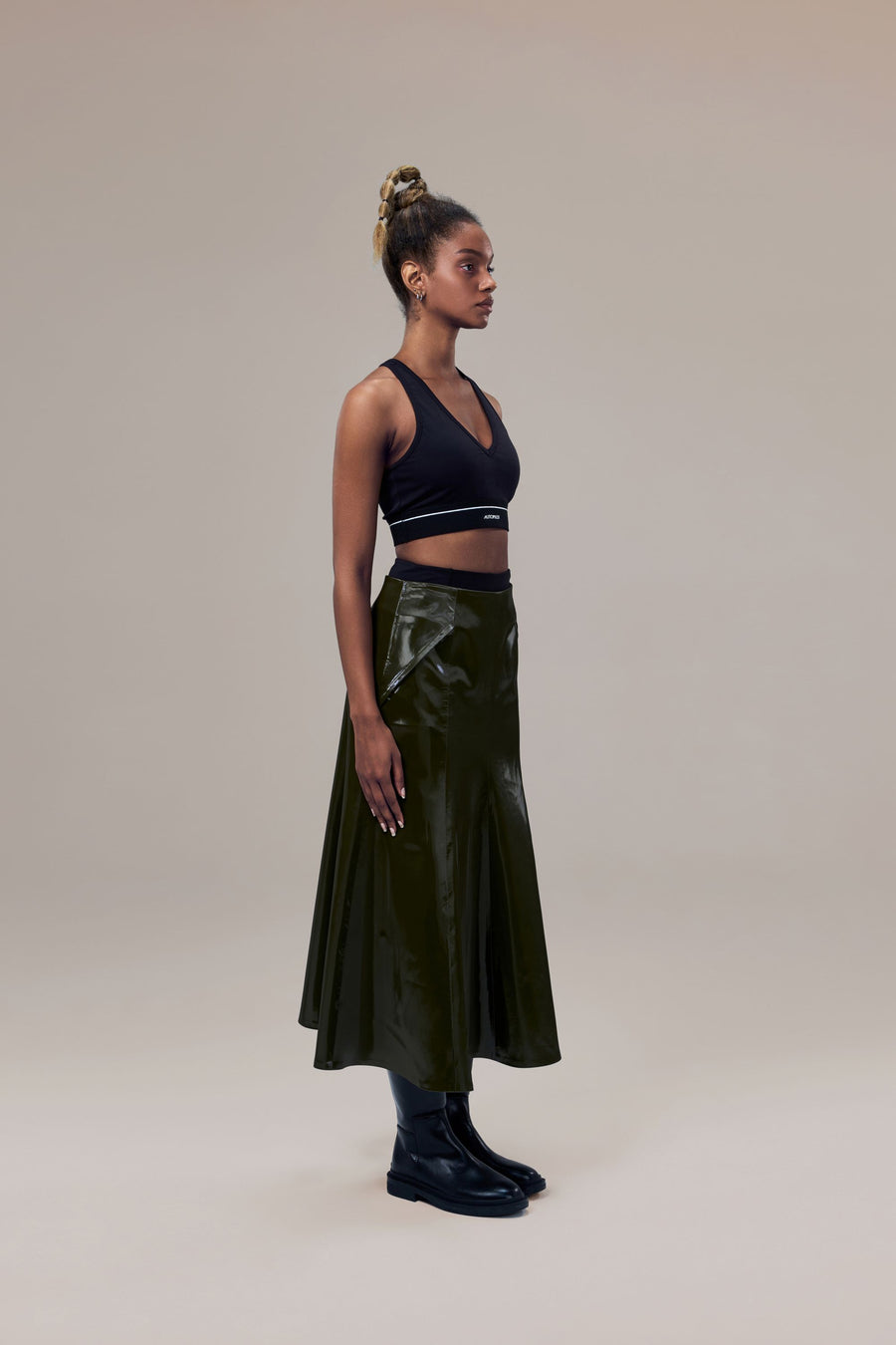 Rhodes Glossy Water-Resistent Knee-Length Skirt with Side Pockets