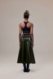 Rhodes Glossy Water-Resistent Knee-Length Skirt with Side Pockets