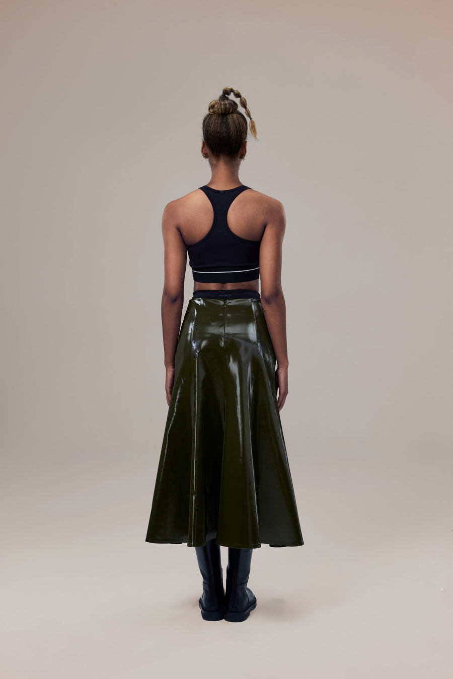 Rhodes Glossy Water-Resistent Knee-Length Skirt with Side Pockets