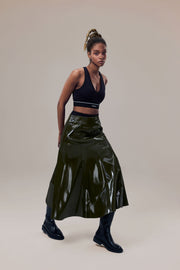 Rhodes Glossy Water-Resistent Knee-Length Skirt with Side Pockets
