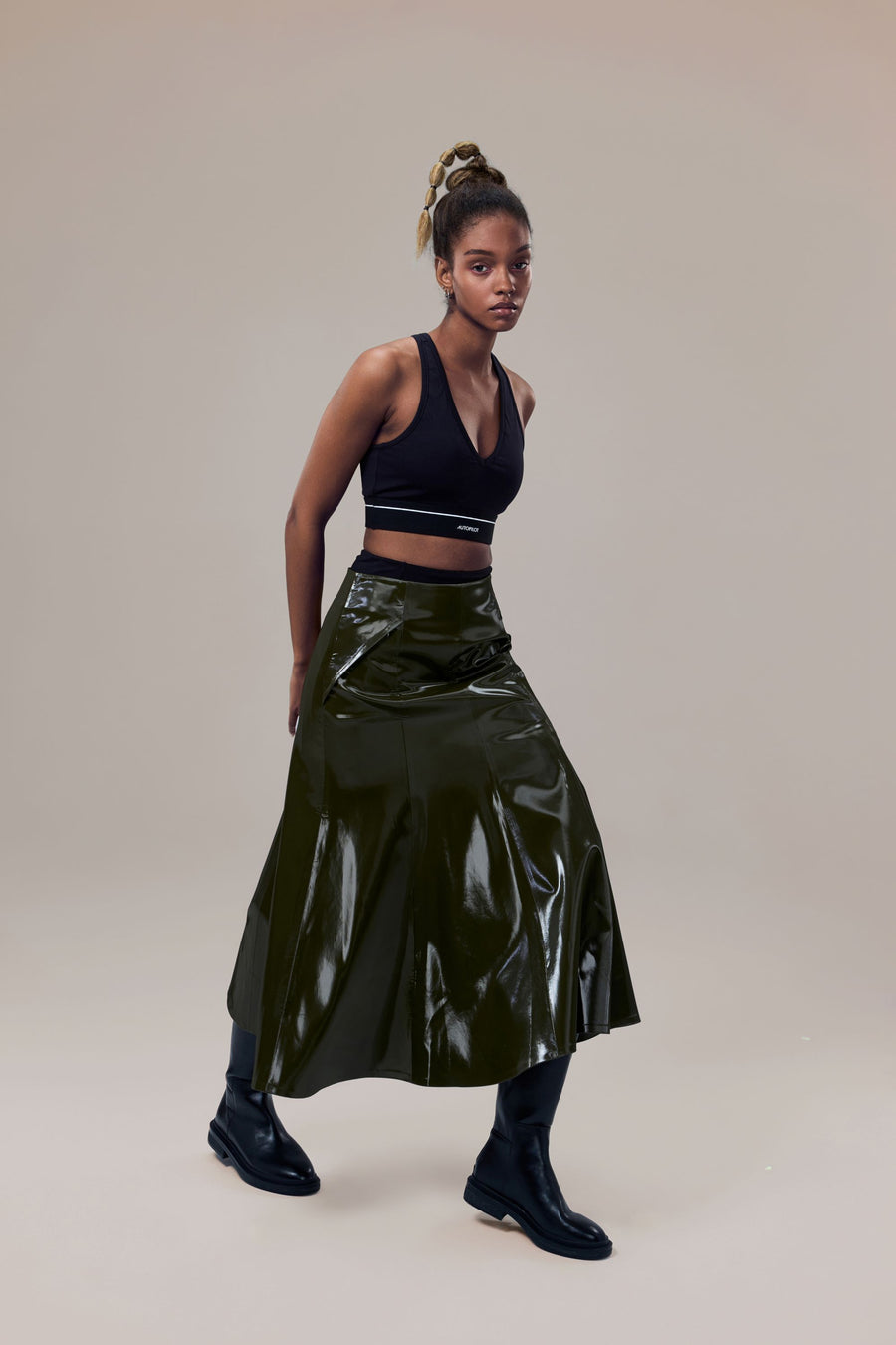 Rhodes Glossy Water-Resistent Knee-Length Skirt with Side Pockets