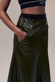 Rhodes Glossy Water-Resistent Knee-Length Skirt with Side Pockets