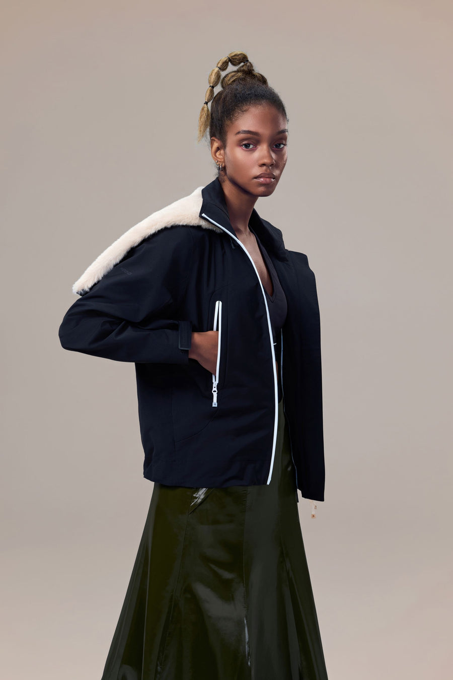 Altitude Water-Resistent Flight Jacket with Faux Fur Zip-Down Detachable Hood